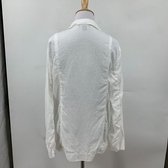 Saks Fifth Avenue Linen Blazer Womens M Medium White Open Front Notch Collar - Picture 6 of 12